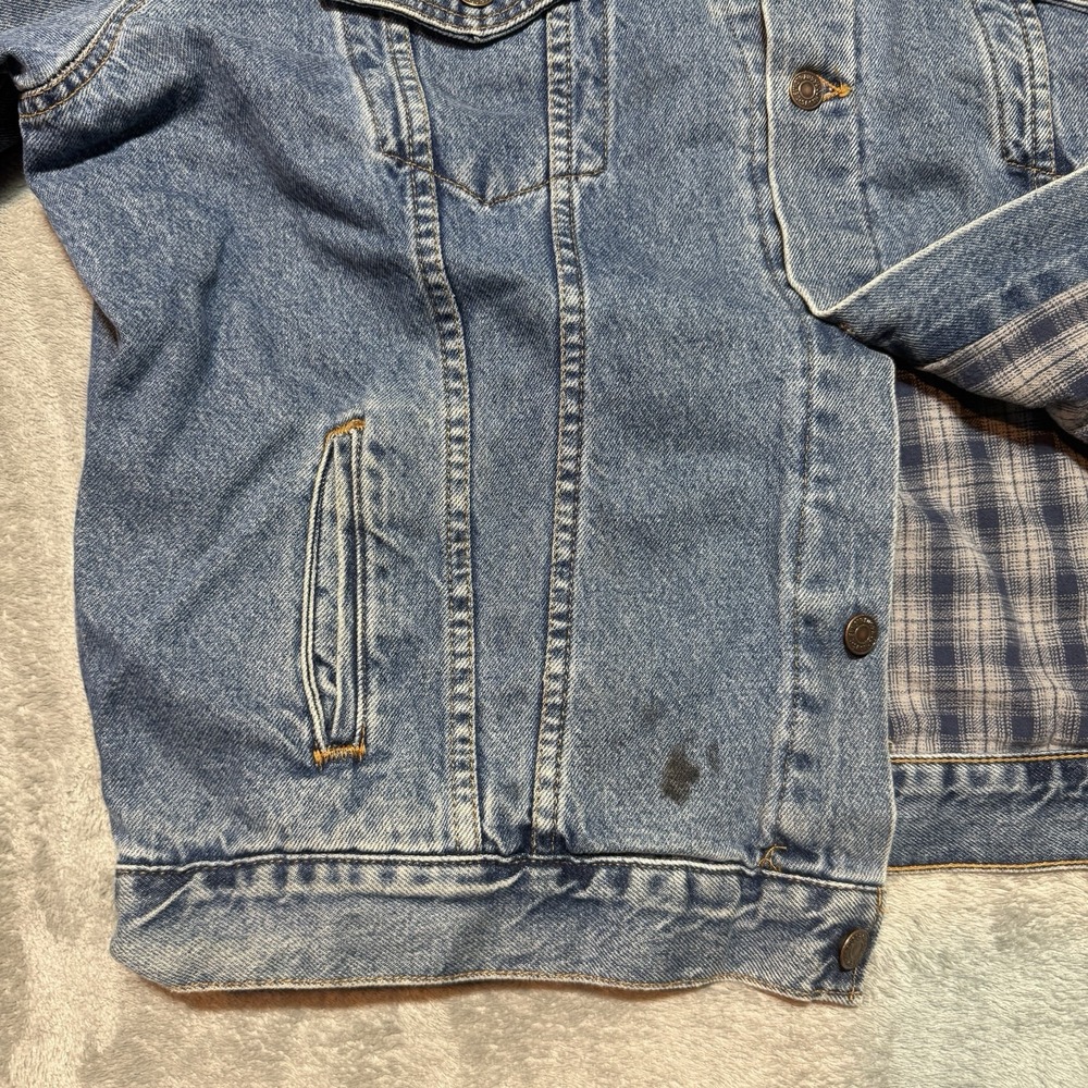 Vintage Levi's Plaid Lined Denim Trucker Jacket XL Made in USA 70699 Blue - Picture 3 of 13